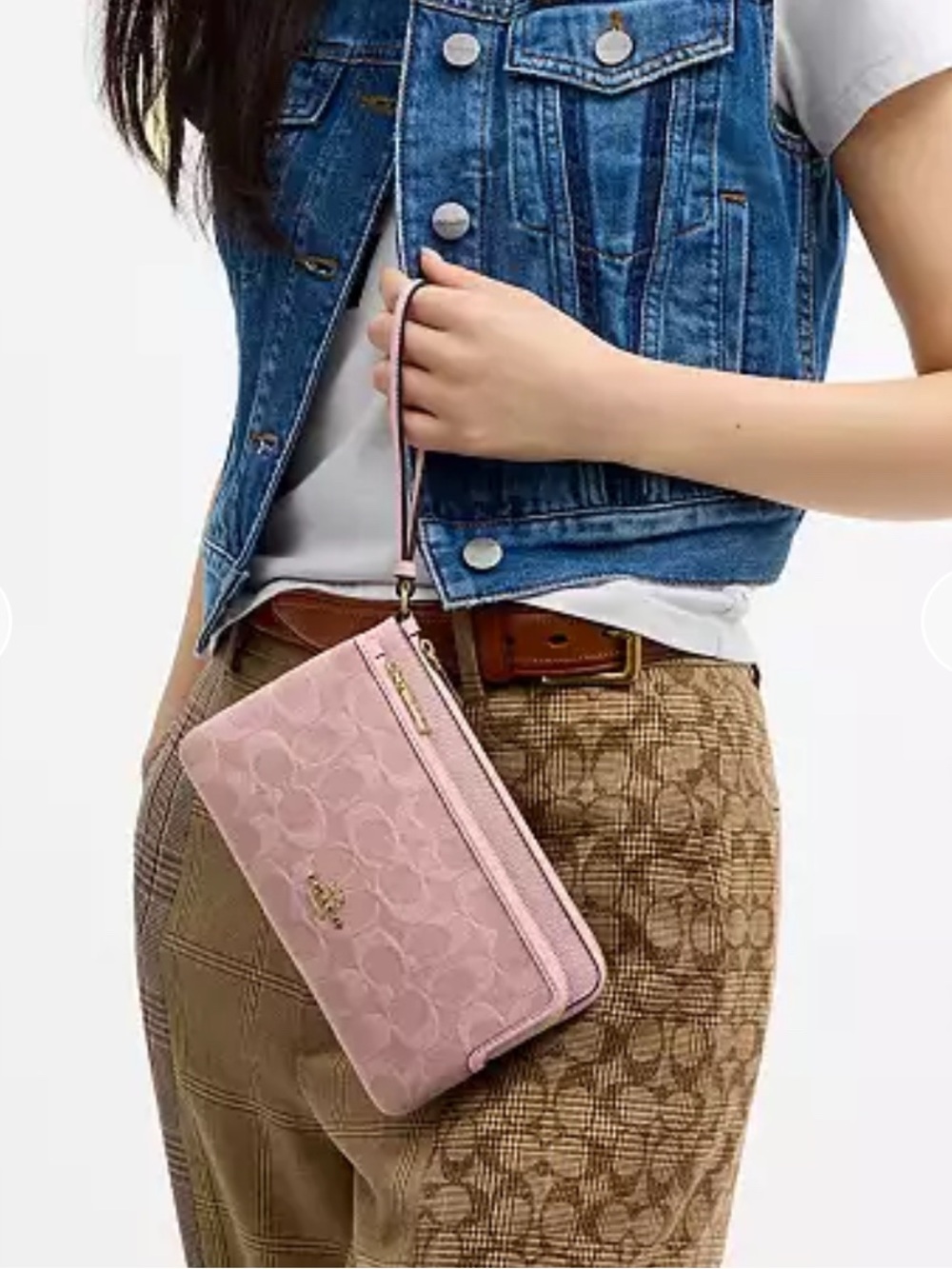 NWT💕Coach Double Zip Wallet In Signature Denim Light Pink CDN22 Wristlet Gifts - Picture 7 of 7